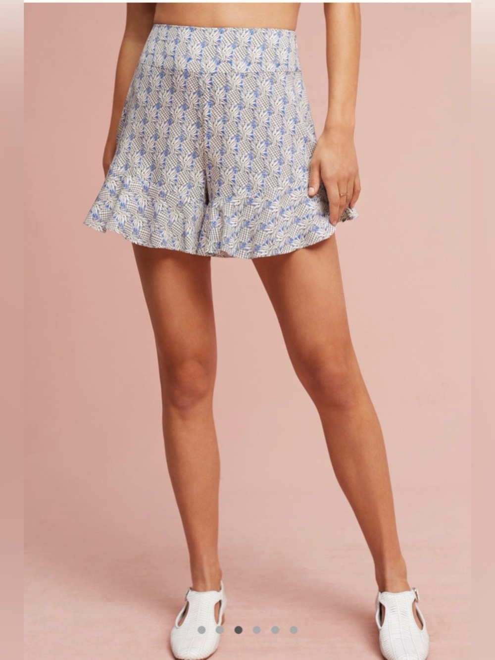 Anthropologie Maeve Blue & White Printed Ruffled Hem Shorts